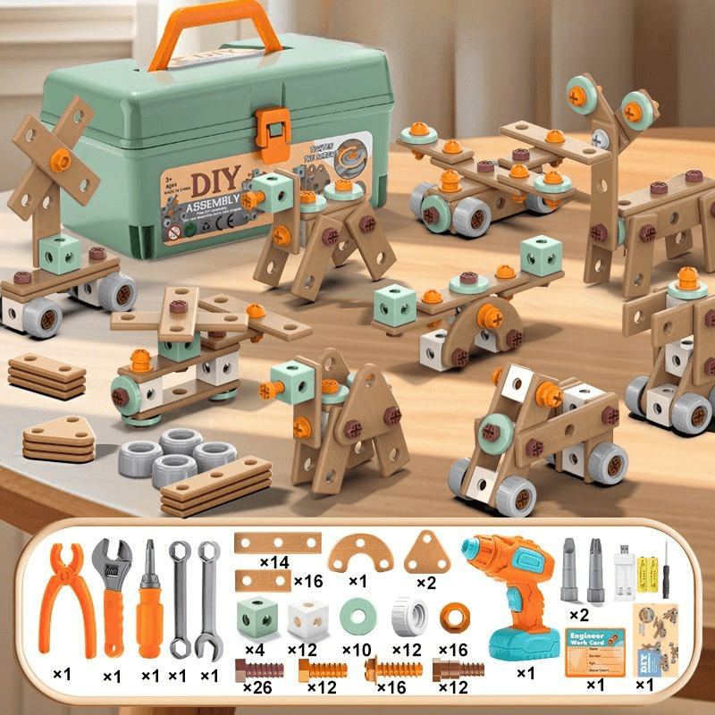 Construction Toy Tool Set in 149 to 198 Pieces, Role Play Toys for Little Builders, Toy Tools for Screwing and Building_09