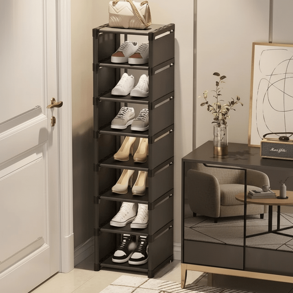 Corner Shoe Rack for Small Spaces, Stackable Shoe Storage Rack up to 8 Tiers, Black Metal Shoe Organiser_12