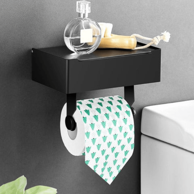 Wall Mounted Toilet Roll Holder with Storage, Steel Toilet Paper Holder, Bathroom Storage, Bathroom Accessories_02