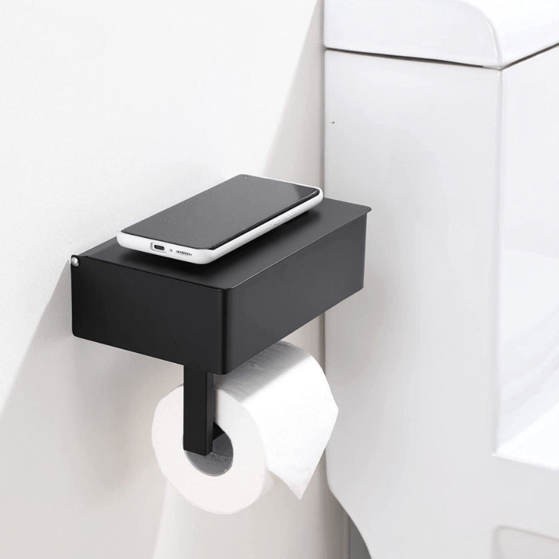 Wall Mounted Toilet Roll Holder with Storage, Steel Toilet Paper Holder, Bathroom Storage, Bathroom Accessories