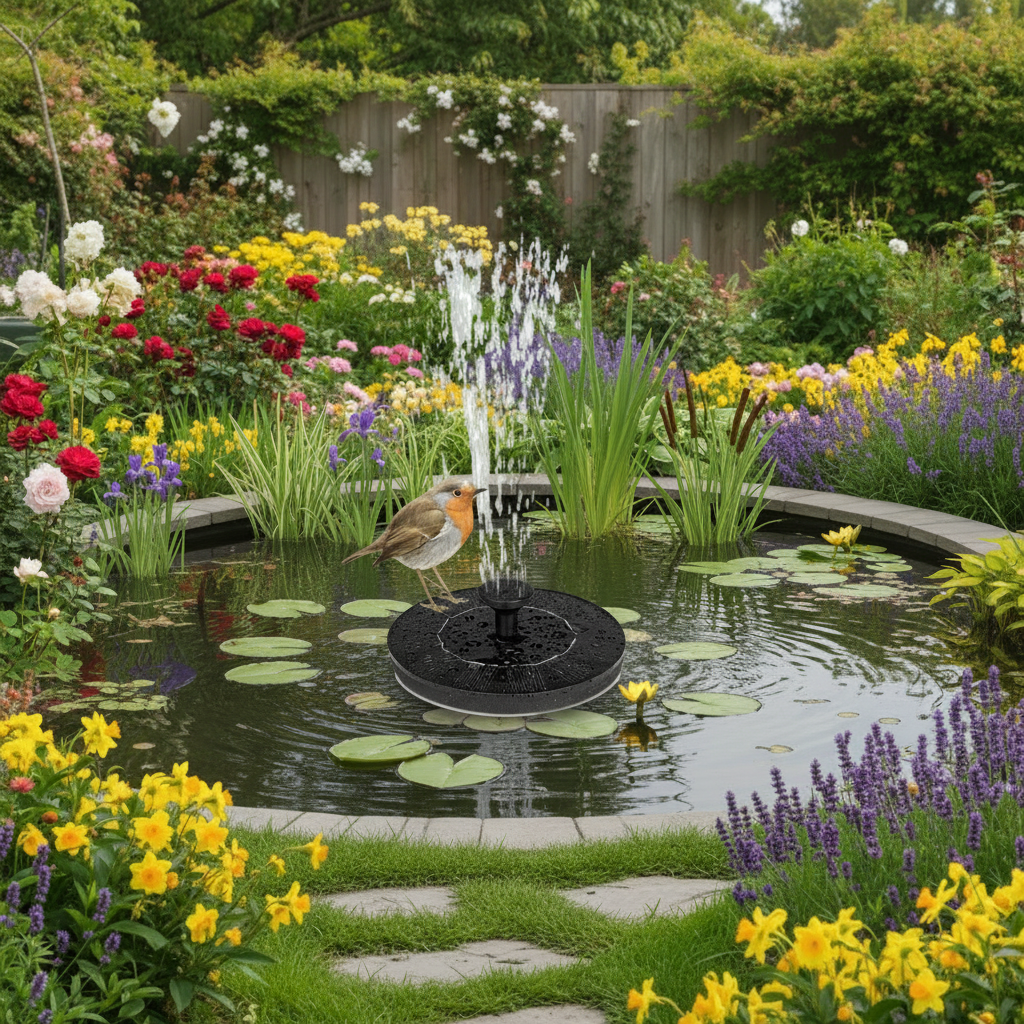 Solar Water Fountain, Solar Fountain for Bird Bath, Floating Garden Fountain for Ponds with Nozzle Set, Solar Water Pump