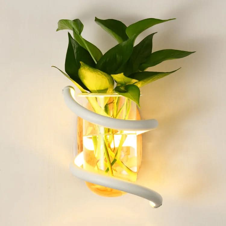 Wall Lights, Living Room Wall Light with Wooden Base and Glass Vase, LED Wall Sconce for Flowers_00