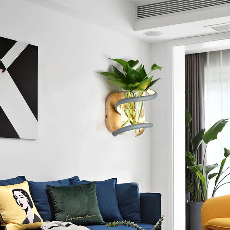 Wall Lights, Living Room Wall Light with Wooden Base and Glass Vase, LED Wall Sconce for Flowers_02