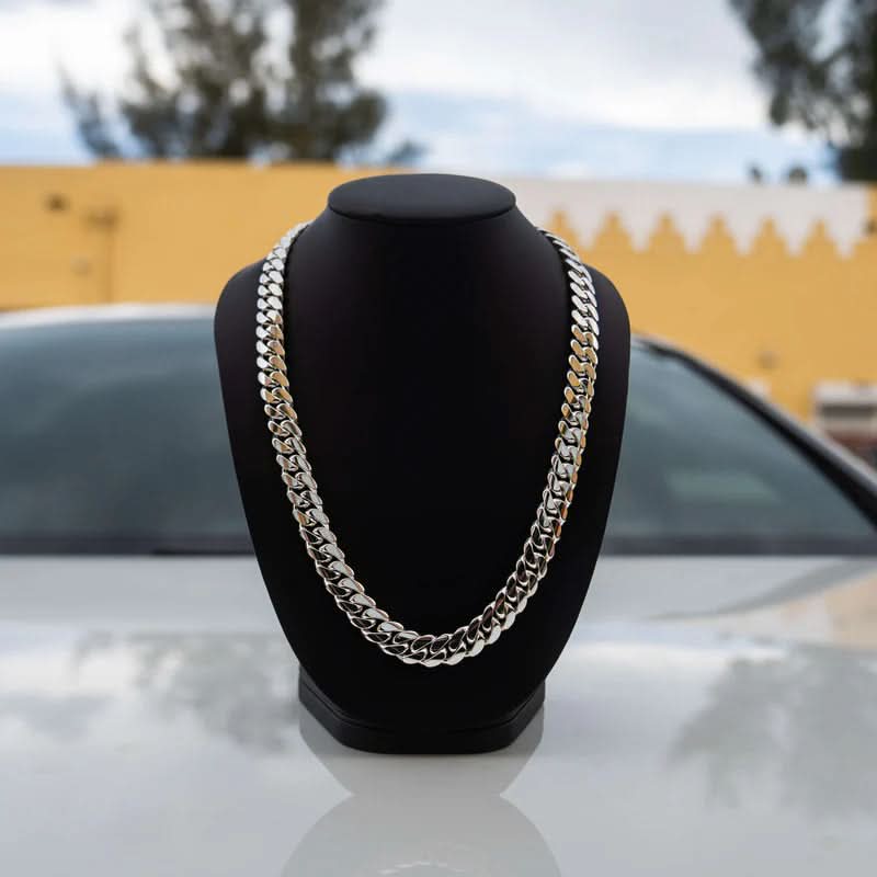 Silver Chain for Men and Women, 8 mm Miami Cuban Link Chain, Mens Chain Necklace, Mens Necklace with Box Clasp