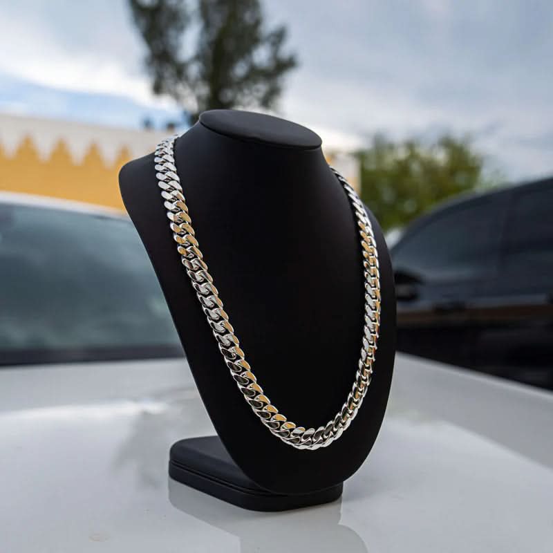 Silver Chain for Men and Women, 8 mm Miami Cuban Link Chain