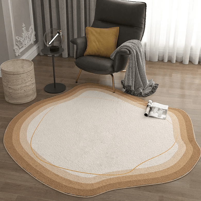 Living Room Rugs, Modern Abstract Rug with Geometric Pattern, Soft Polyester Area Rug with Brown Border