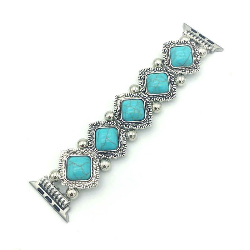 Watch Straps, Elastic Smartwatch Strap with Turquoise Detail, Boho Replacement Watch Strap, Woven Smartwatch Band_07