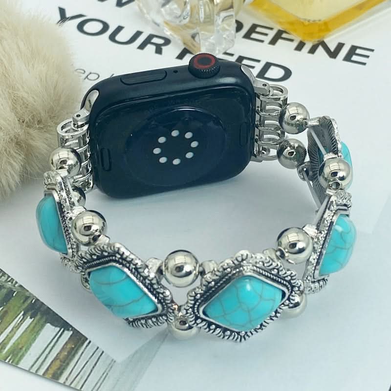Watch Straps, Elastic Smartwatch Strap with Turquoise Detail, Boho Replacement Watch Strap, Woven Smartwatch Band_02