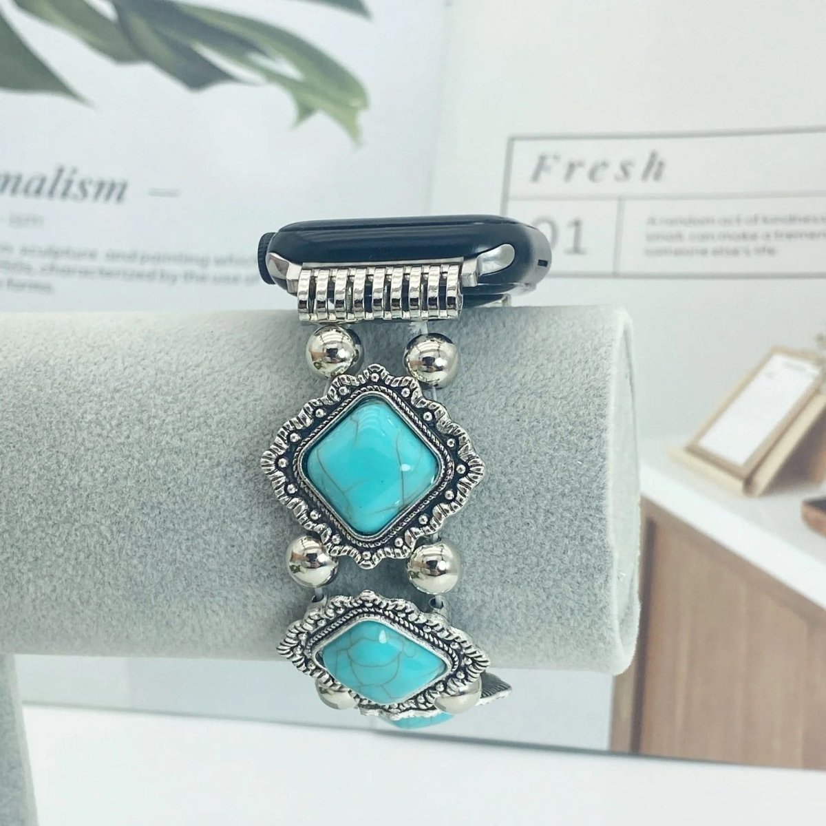Watch Straps, Elastic Smartwatch Strap with Turquoise Detail, Boho Replacement Watch Strap, Woven Smartwatch Band_03