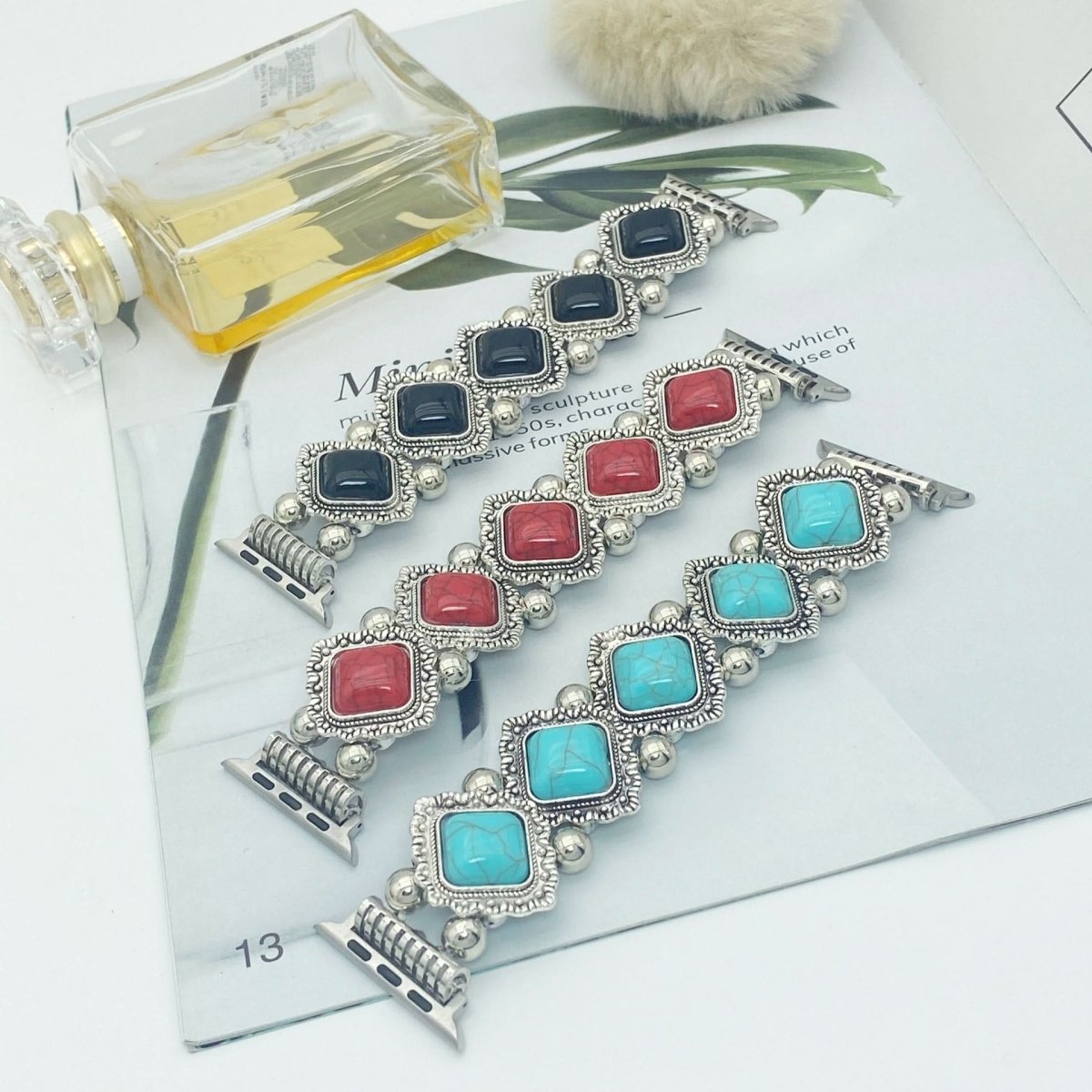 Watch Straps, Elastic Smartwatch Strap with Turquoise Detail, Boho Replacement Watch Strap, Woven Smartwatch Band_04