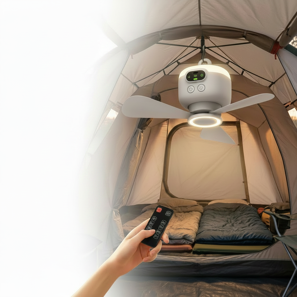 Versatile Portable Camping Fan with Remote Control & LED Light | Rechargeable 8000mAh Battery for Outdoor Comfort