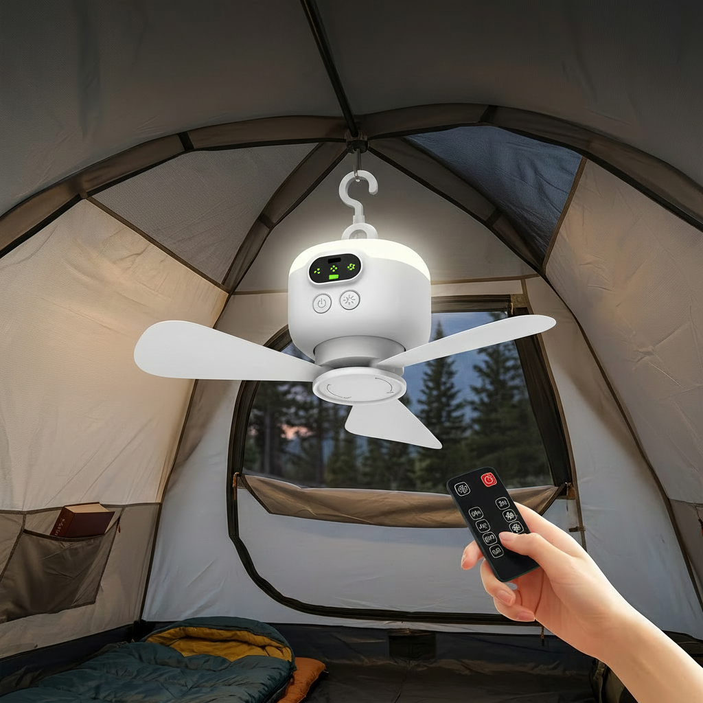 Versatile Portable Camping Fan with Remote Control & LED Light | Rechargeable 8000mAh Battery for Outdoor Comfort 3