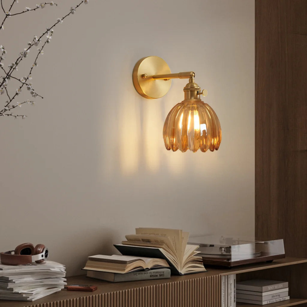 Vinta Wall Sconce | Vintage Brass Finish with Tulip Glass Shade