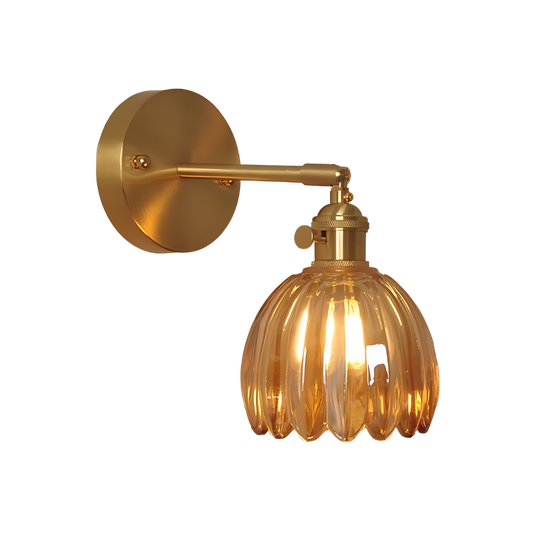 Vintage Brass Wall Sconce Lighting with Tulip Glass Shade | Elegant Design for Cozy Ambiance 0