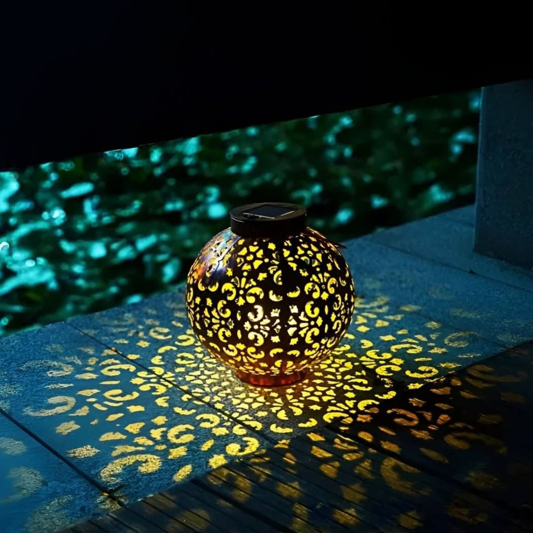 Vintage Solar Garden Light, Hanging Solar Lantern with Hollow Pattern, Outdoor Solar Lights, Garden Lighting_02