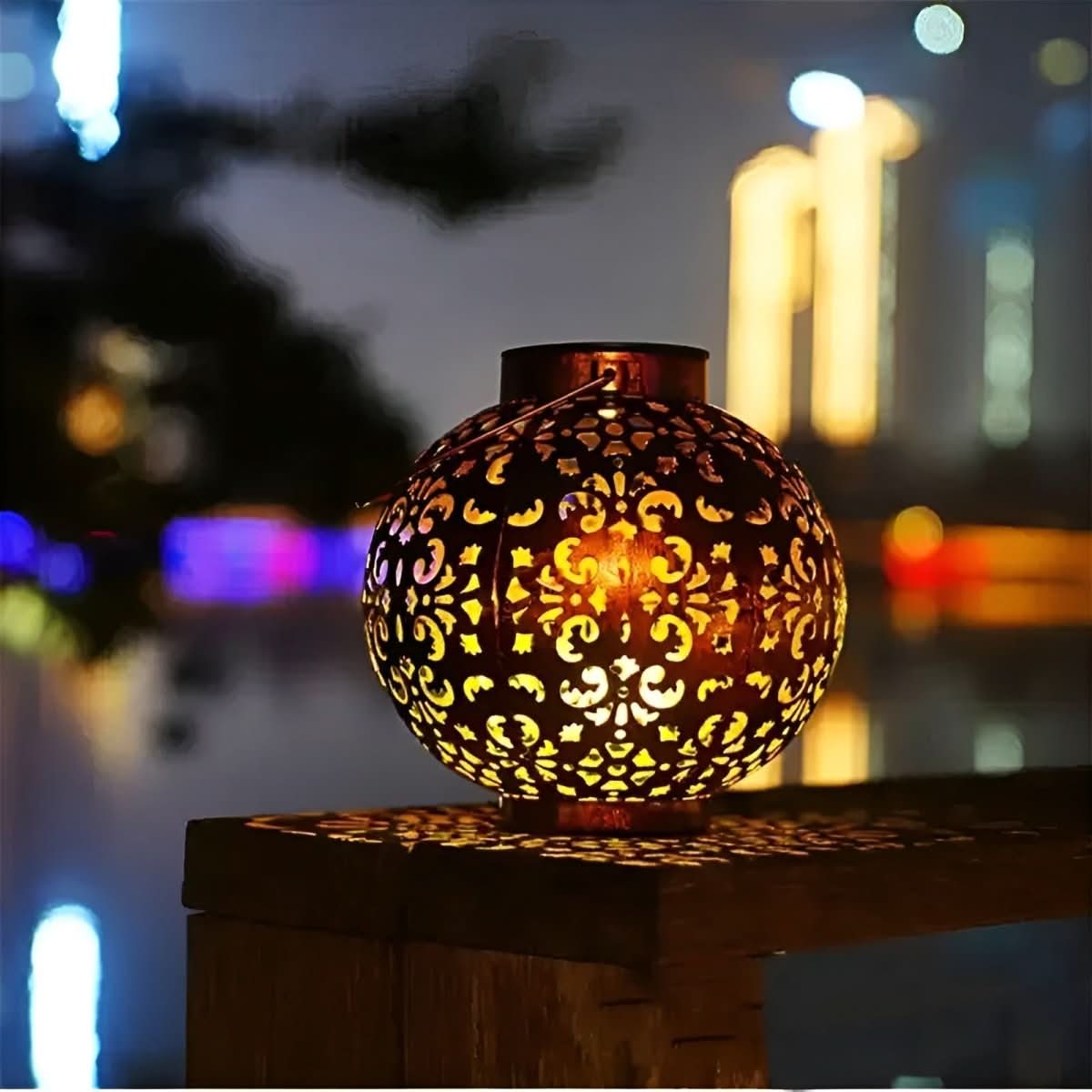 Vintage Solar Garden Light, Hanging Solar Lantern with Hollow Pattern, Outdoor Solar Lights, Garden Lighting_03