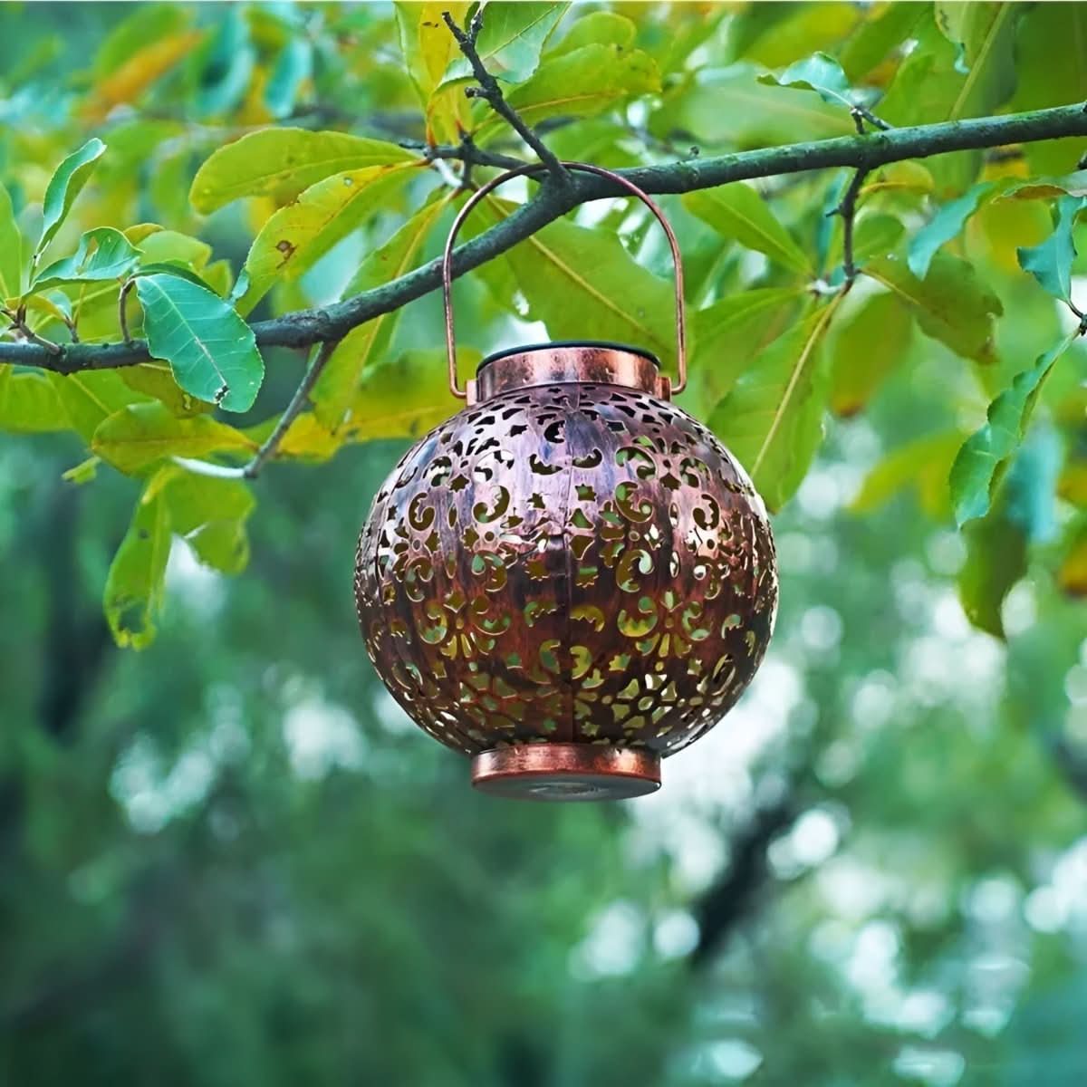 Vintage Solar Garden Light, Hanging Solar Lantern with Hollow Pattern, Outdoor Solar Lights, Garden Lighting_04