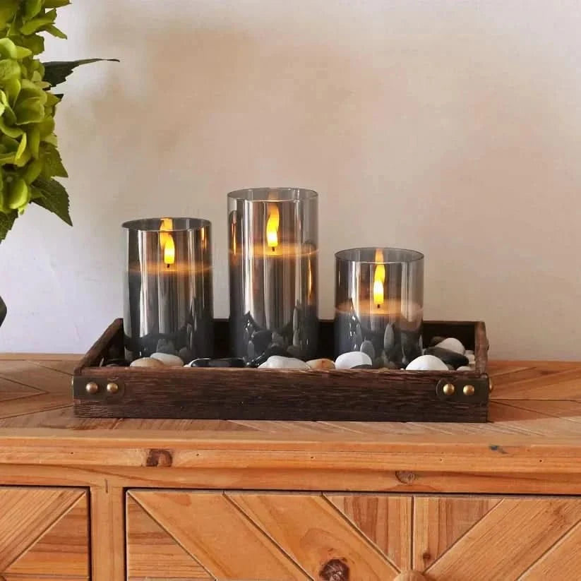 Battery Candles Set of 3, Fake Candles 10 to 25 cm Tall, Battery Operated Candles in Gold, Grey or Clear for Home Decor_09