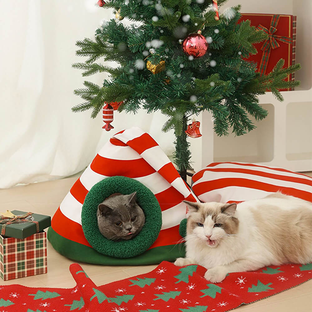 Cat Beds, Christmas Cat Bed with Removable Cushion and Non Slip Base, Soft Plush Pet Bed for Kittens
