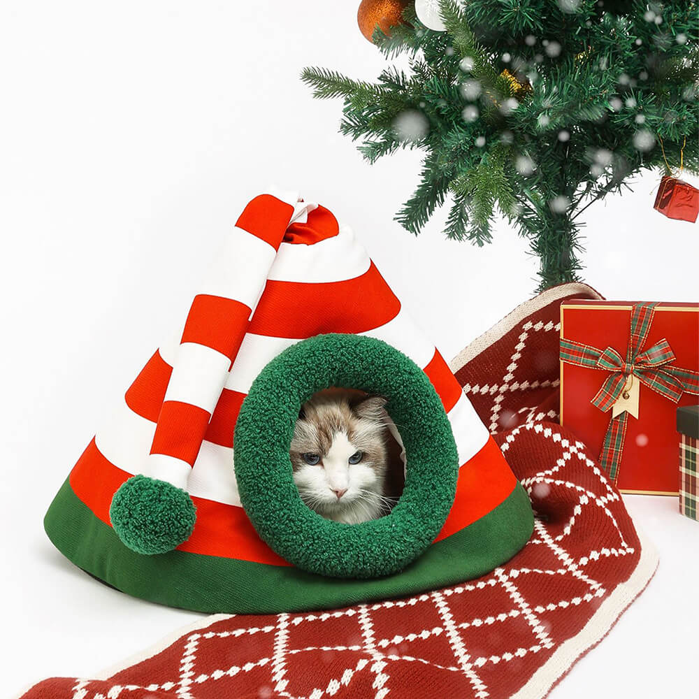 Cat Beds, Christmas Cat Bed with Removable Cushion and Non Slip Base