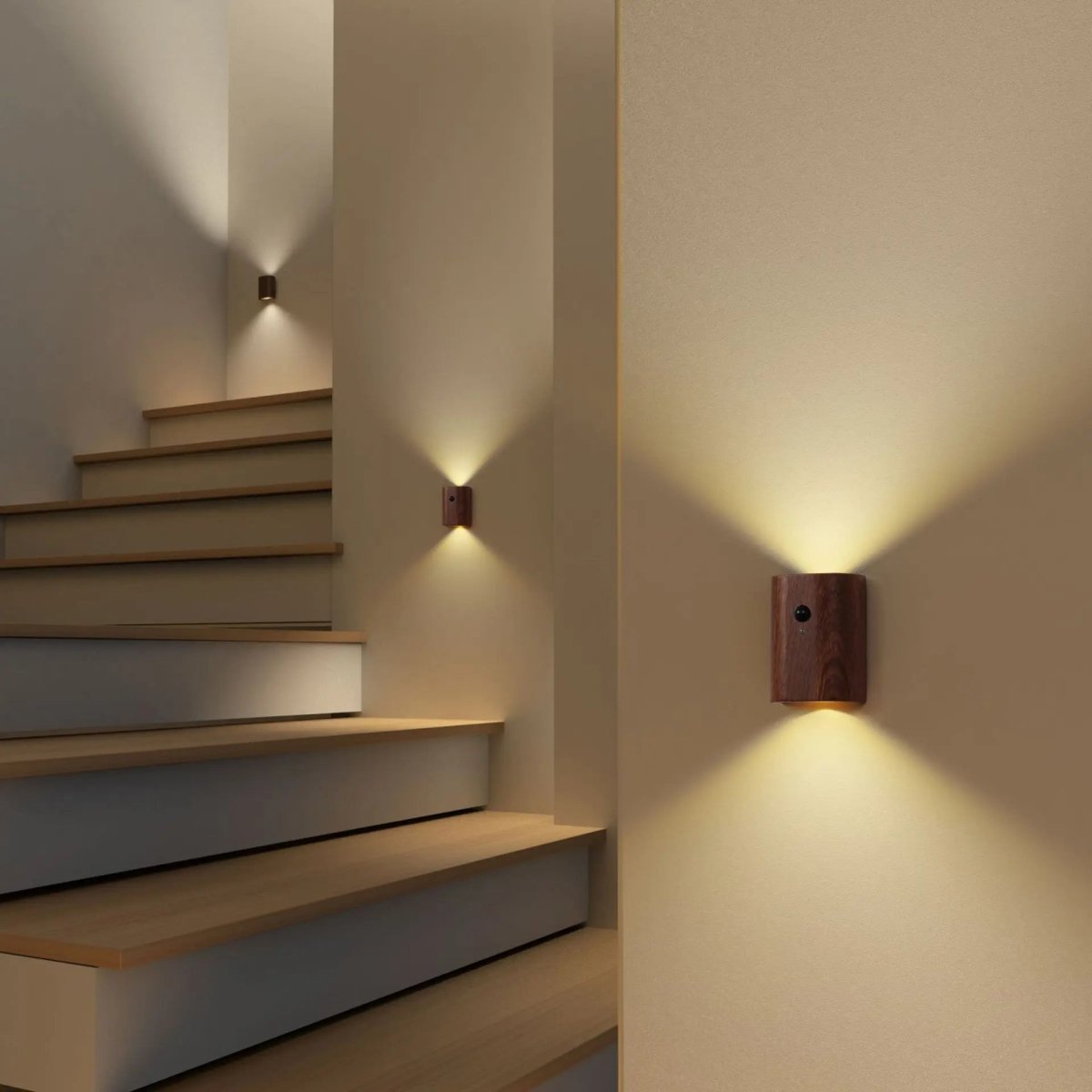 Motion Activated Night Light, Rechargeable Wooden Lamp with Motion Sensor, Wireless Stair Light for Bedroom and Hallway