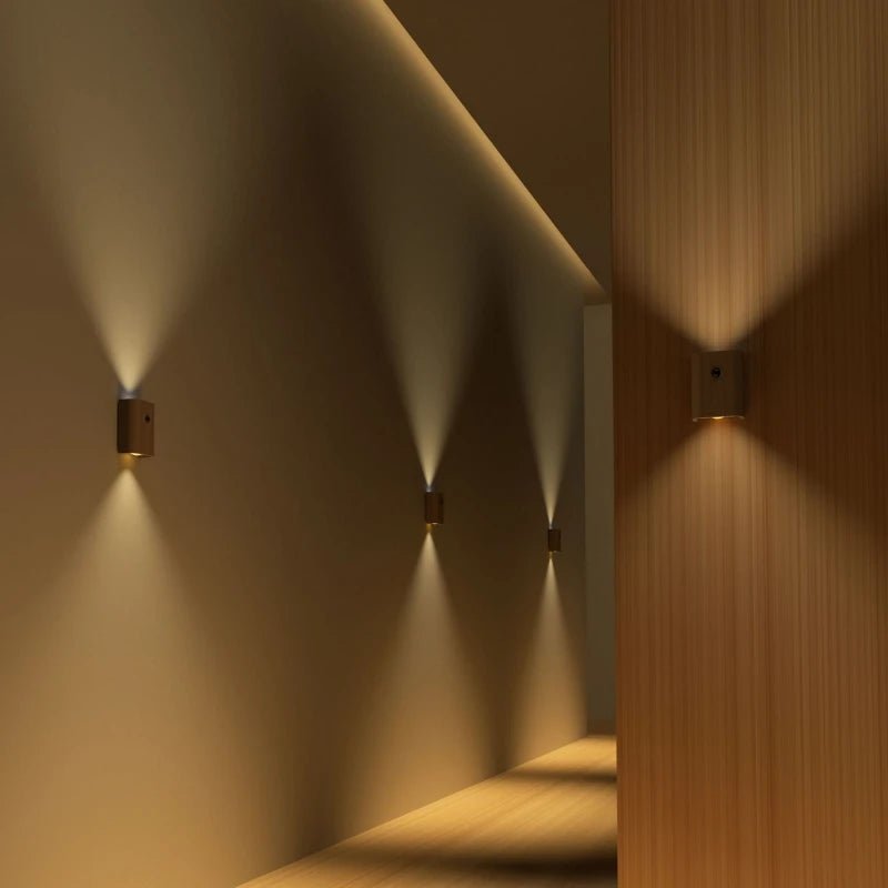 Motion Activated Night Light, Rechargeable Wooden Lamp with Motion Sensor, Wireless Stair Light for Bedroom and Hallway