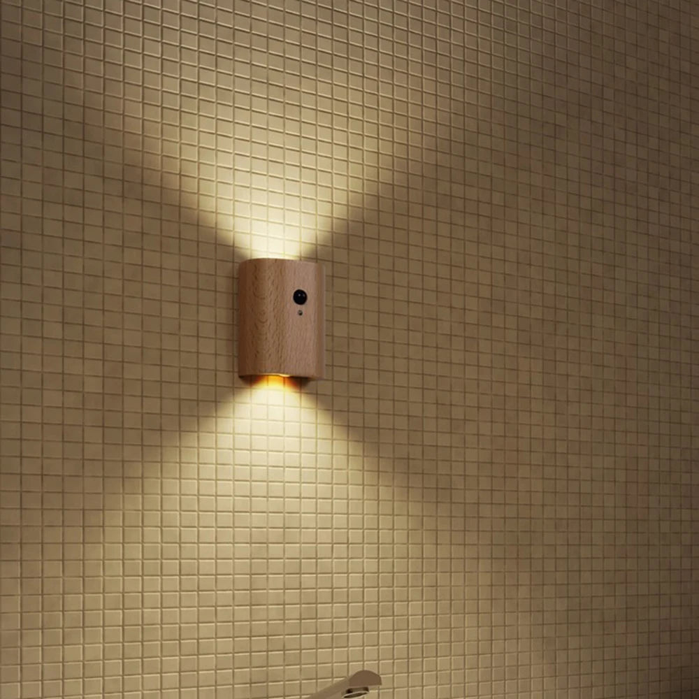 Motion Activated Night Light, Rechargeable Wooden Lamp with Motion Sensor, Wireless Stair Light for Bedroom and Hallway_04
