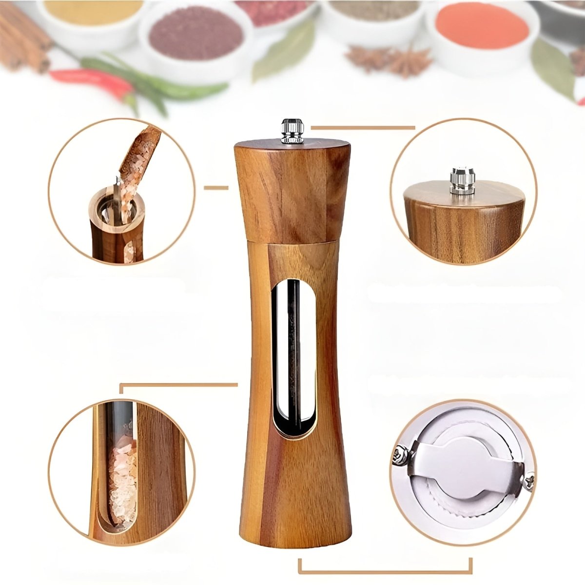 Adjustable Grind Salt and Pepper Mills, Wooden Grinders – image 9