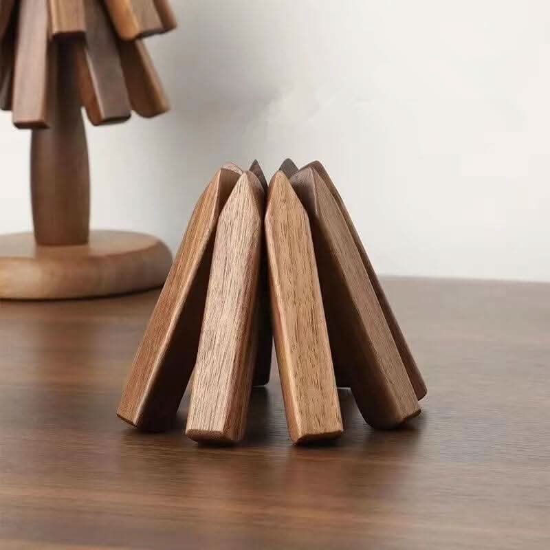 Trivets for Hot Pots, Solid Walnut Wooden Trivet with Optional Stand, Heat Resistant Mat for Dining Table