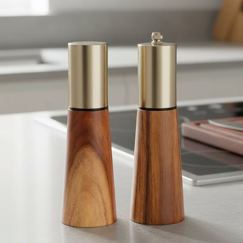 Salt and Pepper Grinders, Wooden Salt and Pepper Mill Set with Adjustable Ceramic Grinder, Refillable Pepper Mills 15 cm_00
