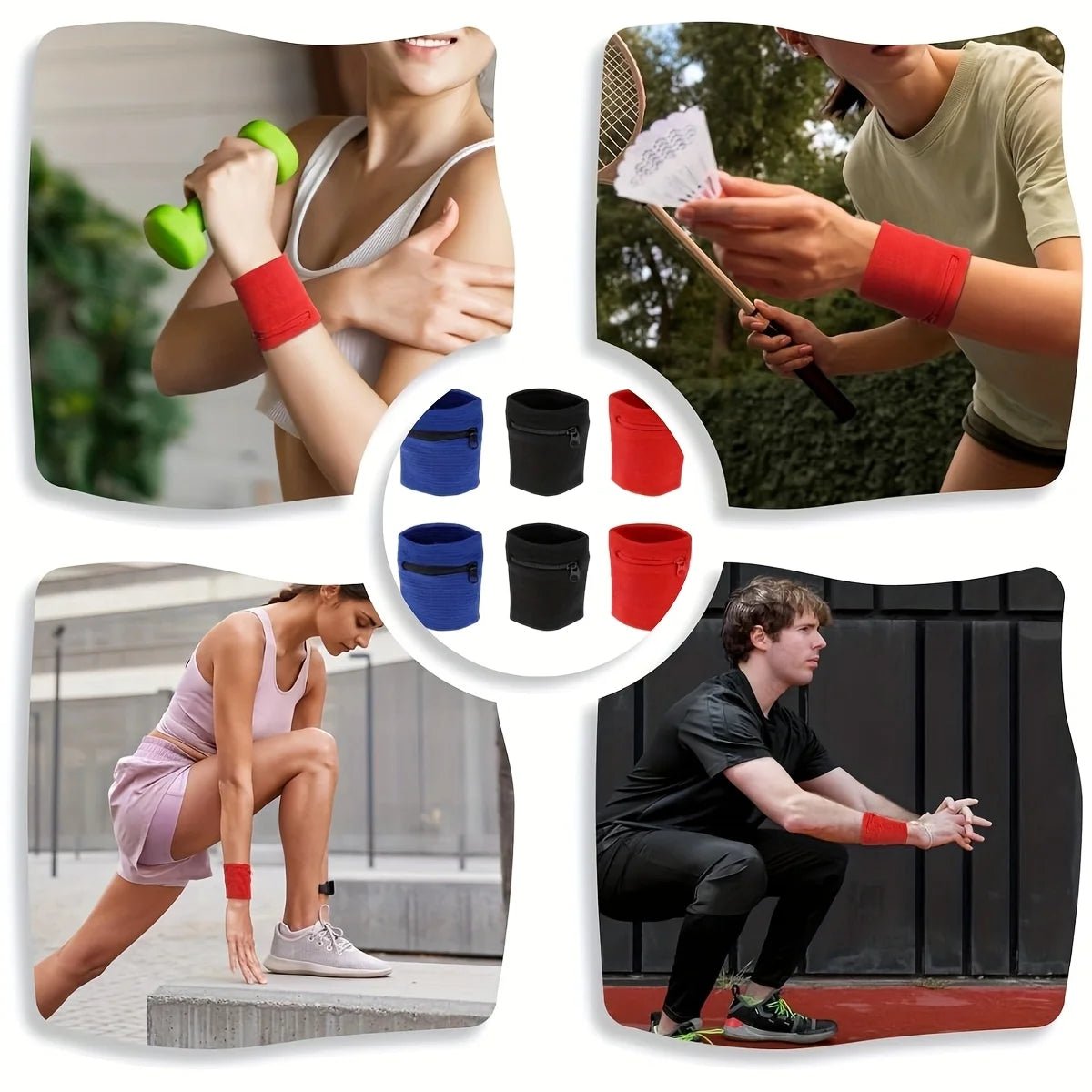 Zipper Wristbands with Hidden Pocket for Keys and Cards, Sweat Bands for Running and Gym, Running Accessories, 1 Pair_02