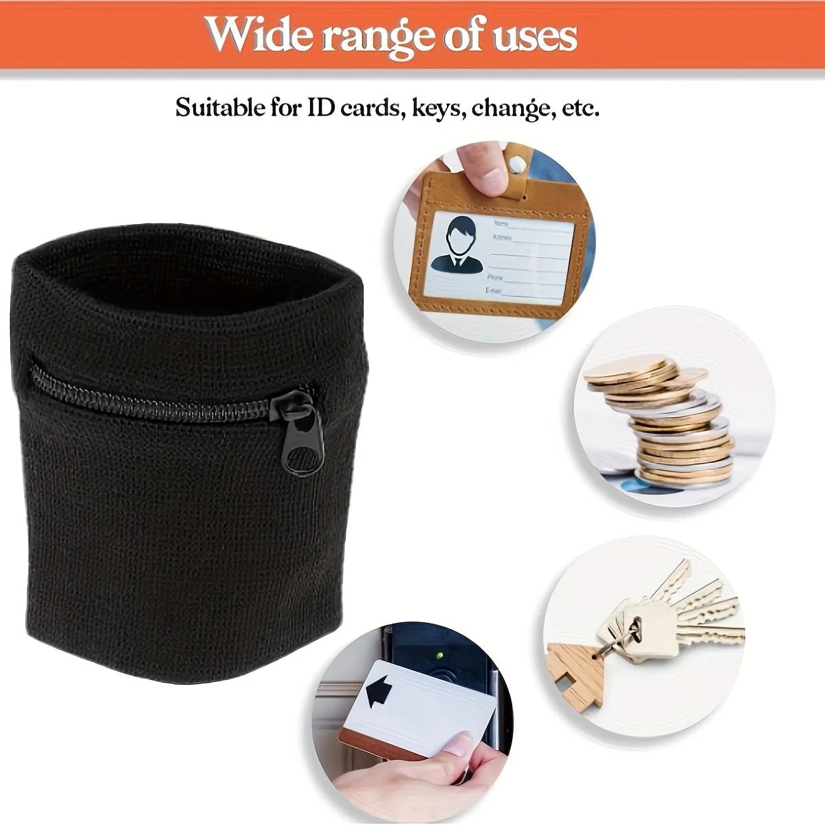 Zipper Wristbands with Hidden Pocket for Keys and Cards, Sweat Bands for Running and Gym, Running Accessories, 1 Pair_03