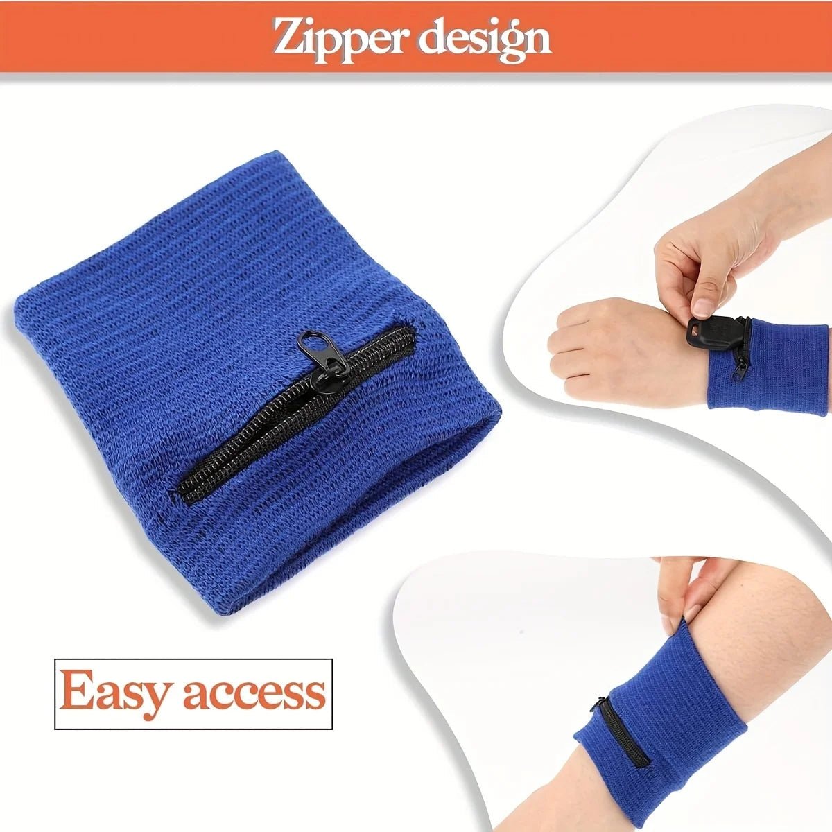 Zipper Wristbands with Hidden Pocket for Keys and Cards, Sweat Bands for Running and Gym, Running Accessories, 1 Pair_04
