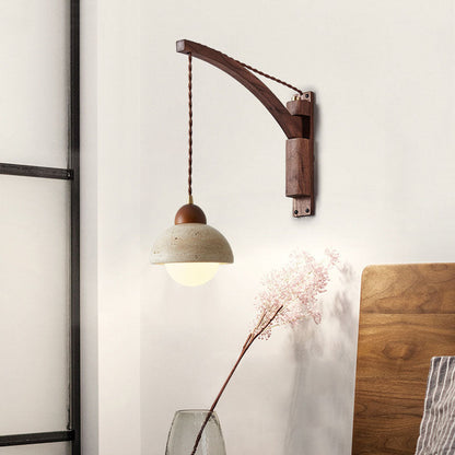 WabiSabiGlow | Elegant Natural Wood Glass Dome Wall Sconce Light 10