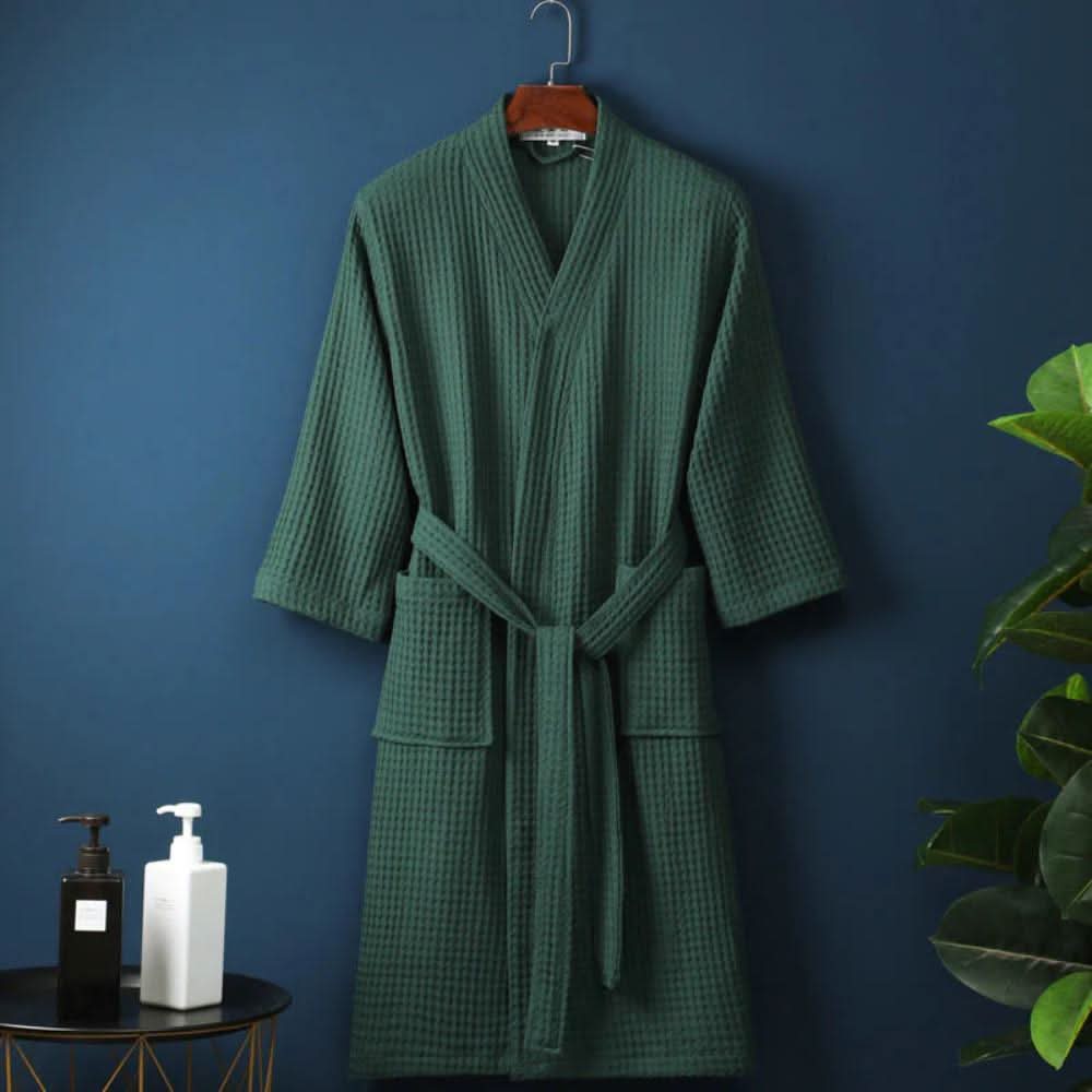 Ladies Dressing Gown, 100% Cotton Waffle Dressing Gown Women, V Neck Bath Robe with Pockets_07