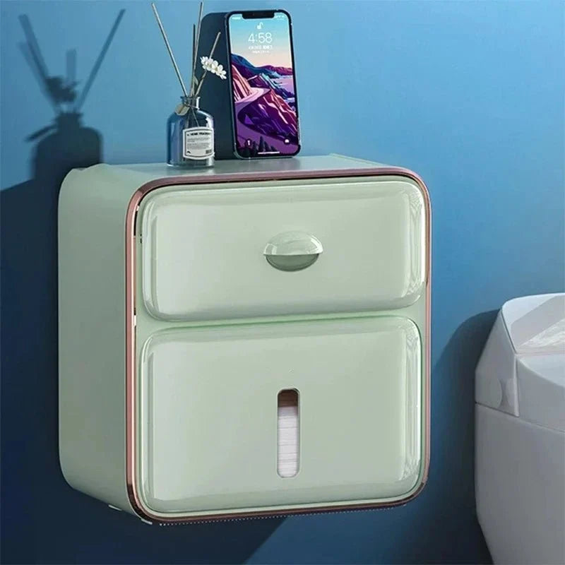 Toilet Roll Holder Wall Mounted, Waterproof Toilet Paper Holder, Space Saving Loo Roll Holder for Small Bathroom Storage
