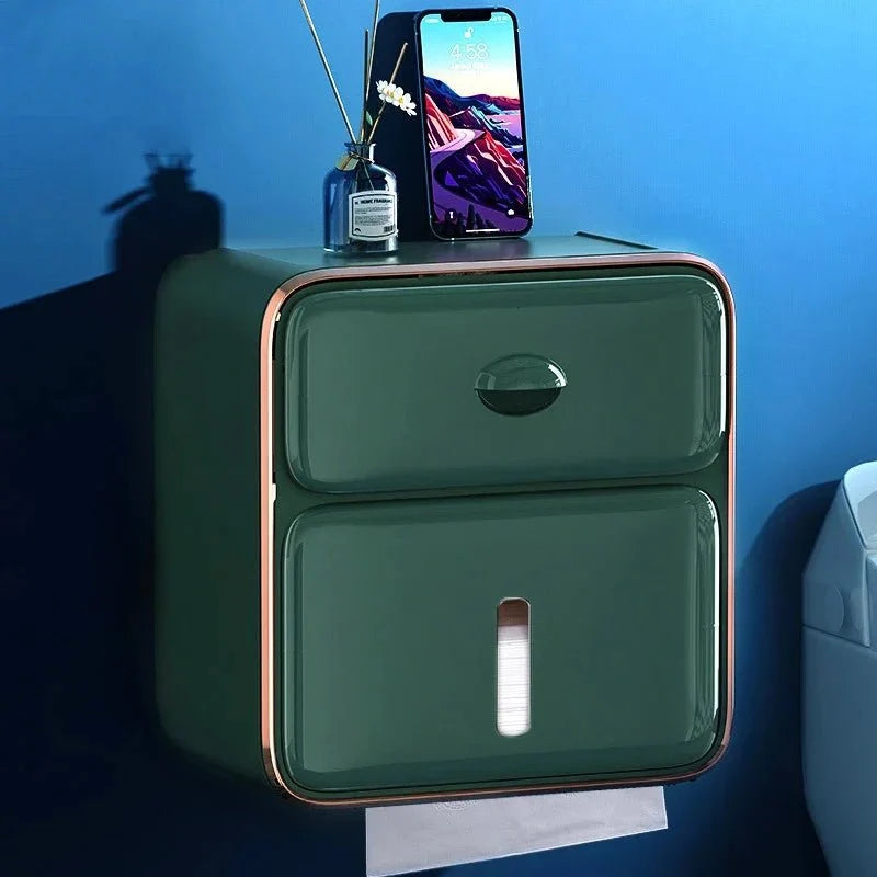 Toilet Roll Holder Wall Mounted, Waterproof Toilet Paper Holder, Space Saving Loo Roll Holder for Small Bathroom Storage
