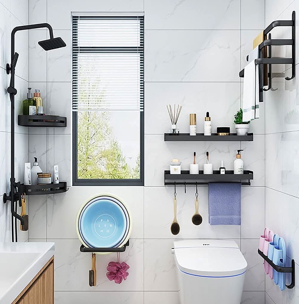 Bathroom Wall Shelf, Wall Mounted Bathroom Shelf in Aluminium, Towel Shelf for Bathroom Storage and Accessories_02