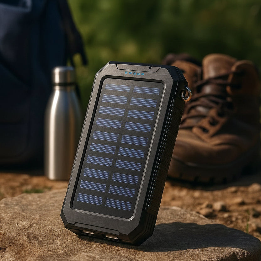 Solar Power Bank 10000mAh, Waterproof Portable Charger with Dual USB, Camping Power Bank with LED Light