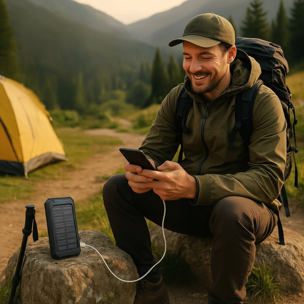 Solar Power Bank 10000mAh, Waterproof Portable Charger with Dual USB