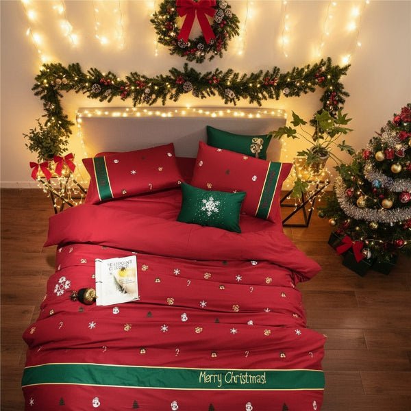 Christmas Bedding Sets Queen and King, King Size Duvet Cover with 2 Pillowcases, Egyptian Cotton Bedding Set in Percale_06