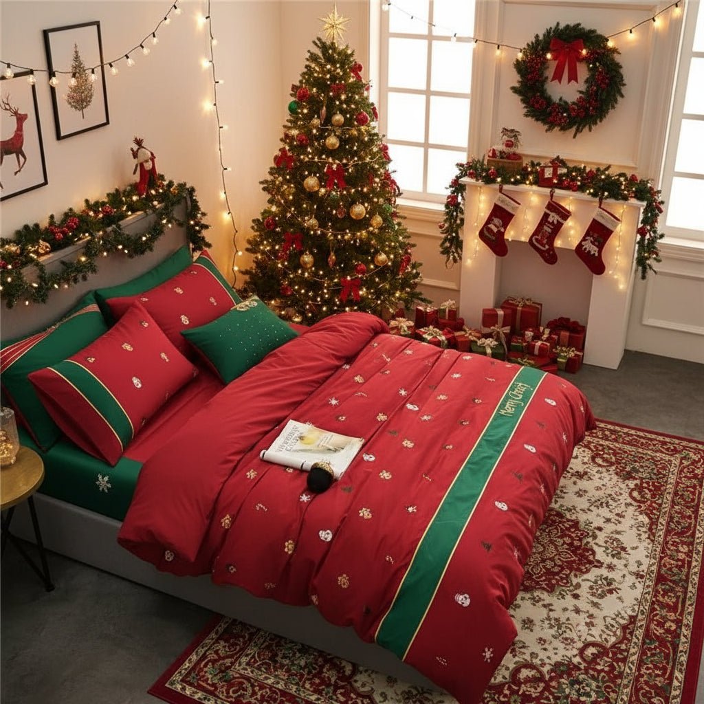 Christmas Bedding Sets Queen and King, King Size Duvet Cover with 2 Pillowcases, Egyptian Cotton Bedding Set in Percale_04