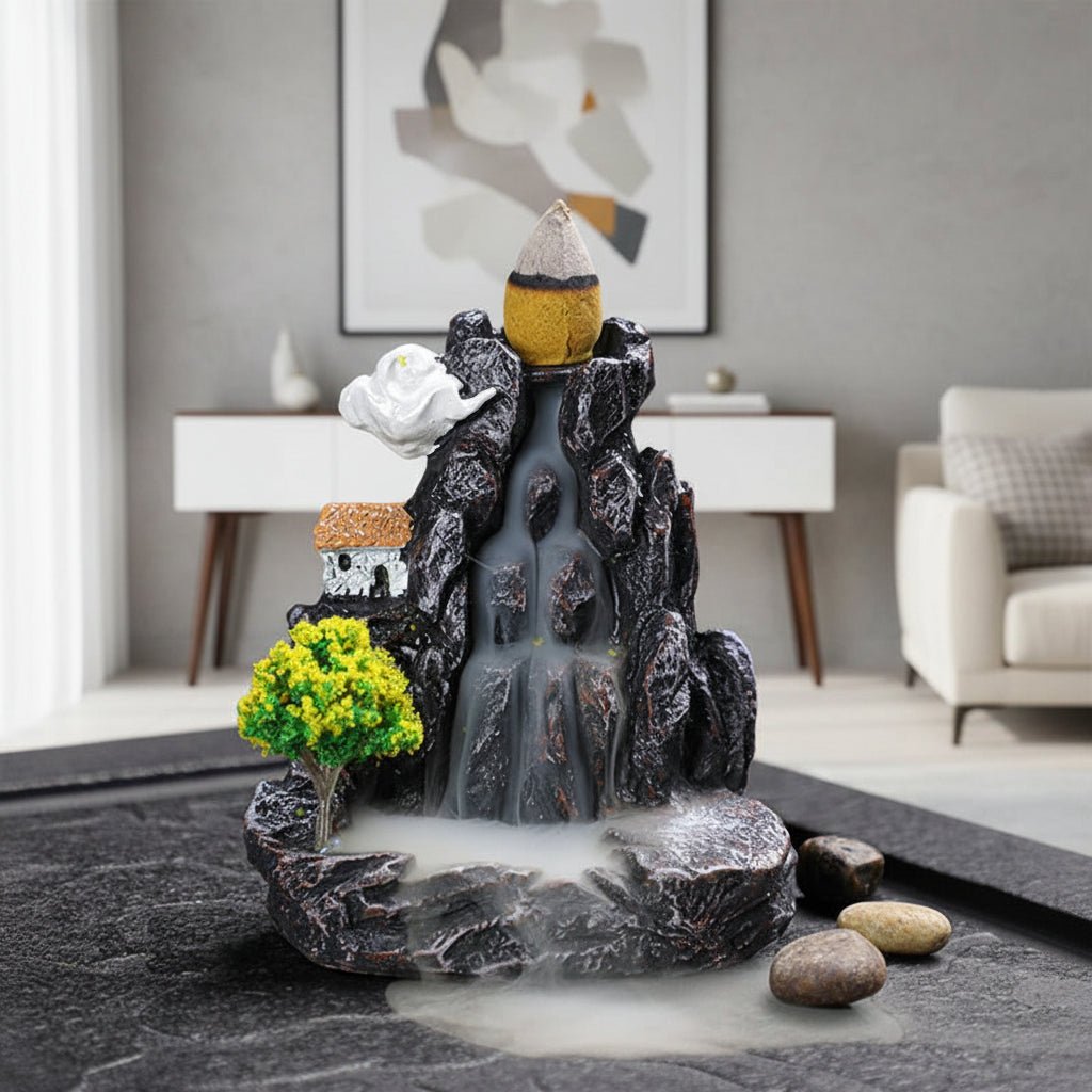 Backflow Incense Burner with 5 Incense Cones, Resin Waterfall Incense Holder, Room Fragrance for Meditation and Yoga