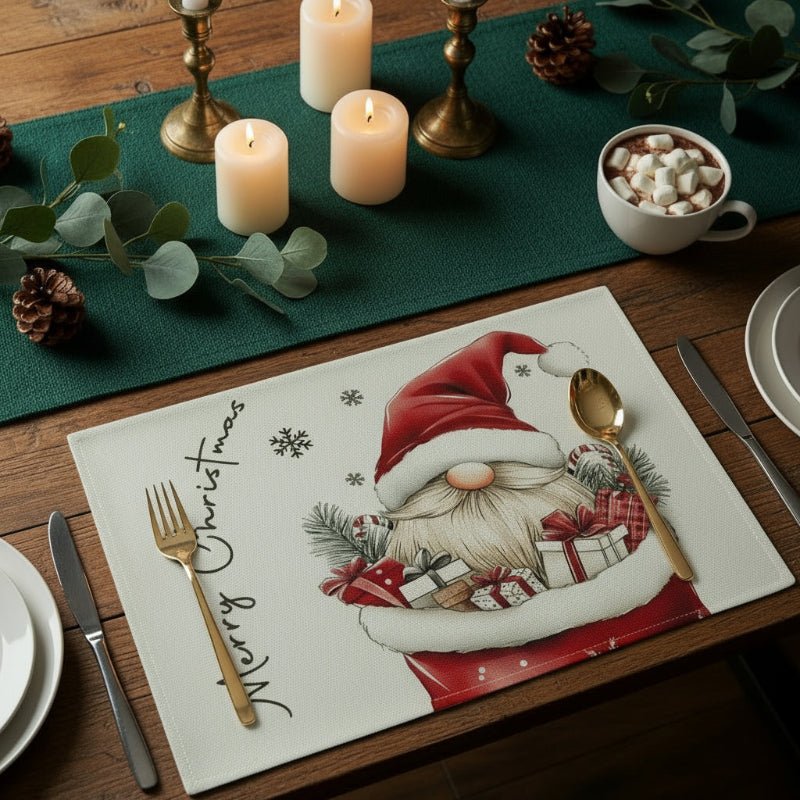 Christmas Placemats with Gnome Design, Heat Resistant Table Mats, Non Slip Christmas Table Decorations, 32 x 42 cm_00