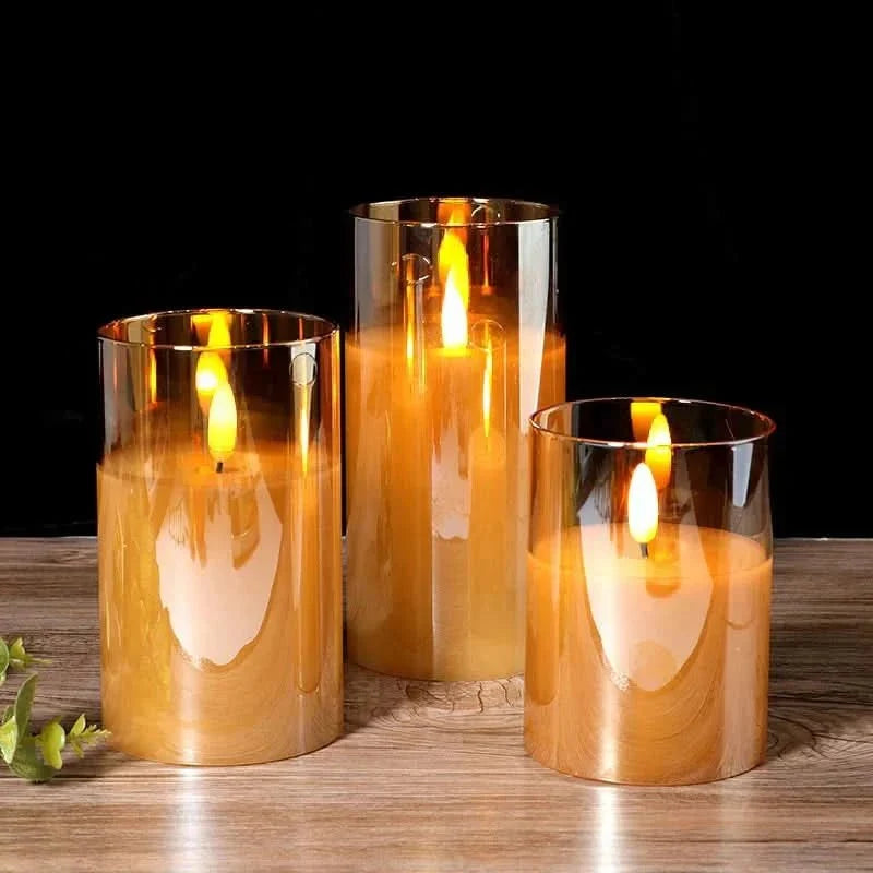 Battery Candles Set of 3, Fake Candles 10 to 25 cm Tall, Battery Operated Candles in Gold, Grey or Clear for Home Decor_07