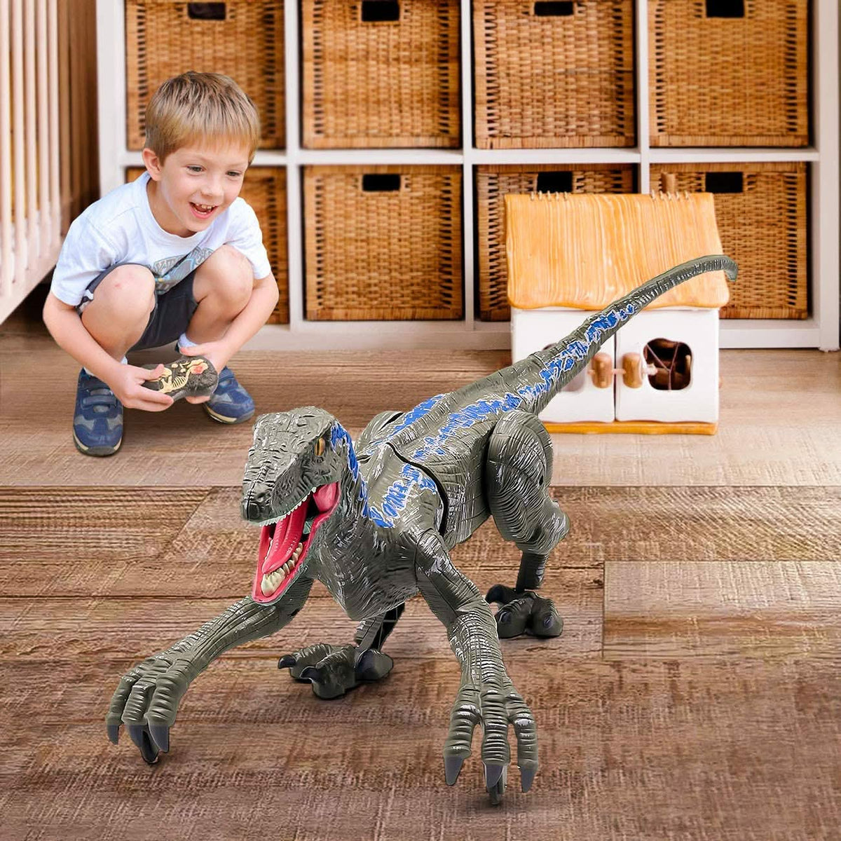 Remote Control Dinosaur Toy with Light and Sound, Velociraptor Dino Toys, Rechargeable Dinosaur Gifts for Kids_01