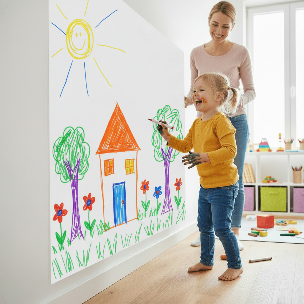 White Wall Protection Film, Sticky Back Plastic Roll, Self Adhesive Wall Protector for Kitchen and Doors, Contact Paper