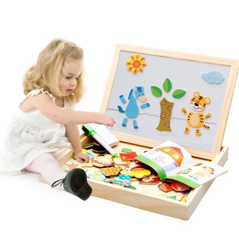 Magnetic Board for Kids, Drawing Board with Magnetic Cards, 3D Wooden Puzzle and Magnetic Game, Wooden Toys for Travel_11