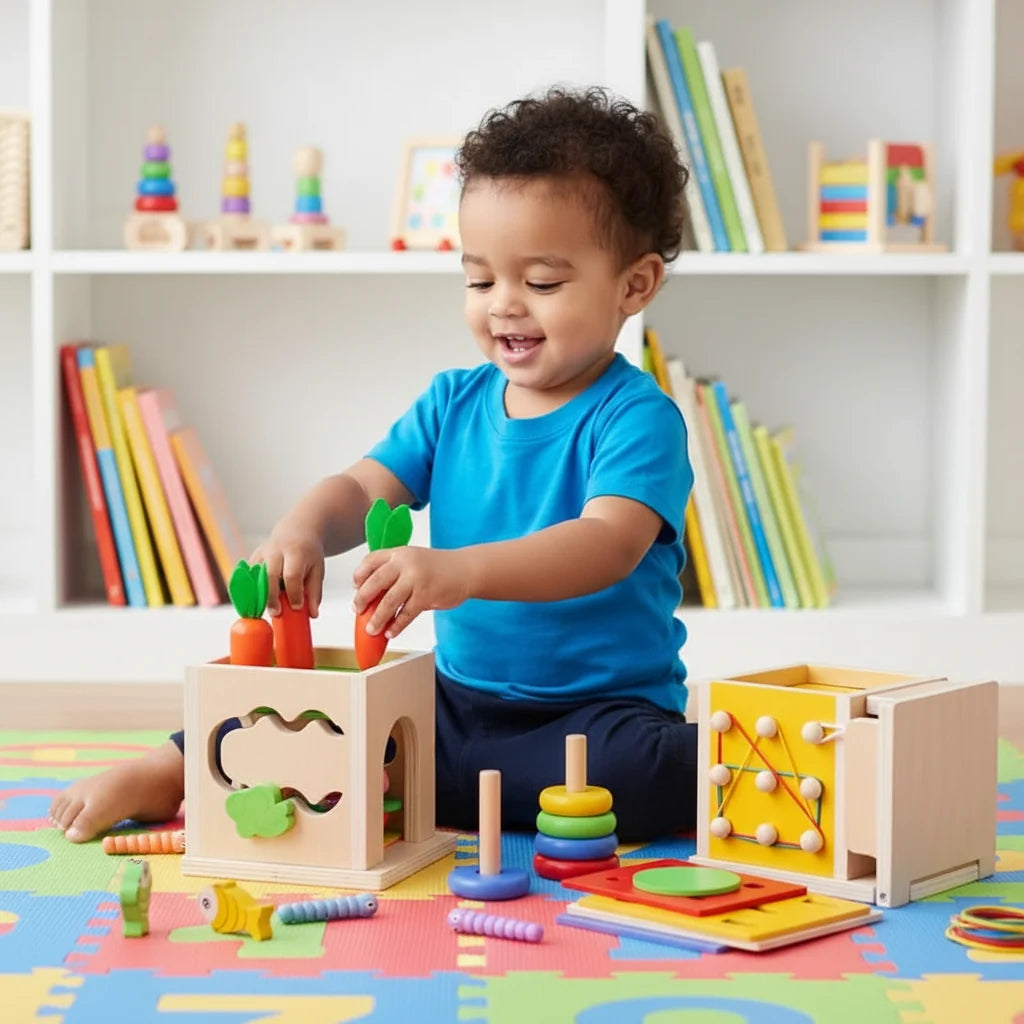 Wooden Activity Cube for Babies from 8 Months, 8 in 1 Montessori Toys, Sensory Toys and Wooden Toys for 1 Year Old