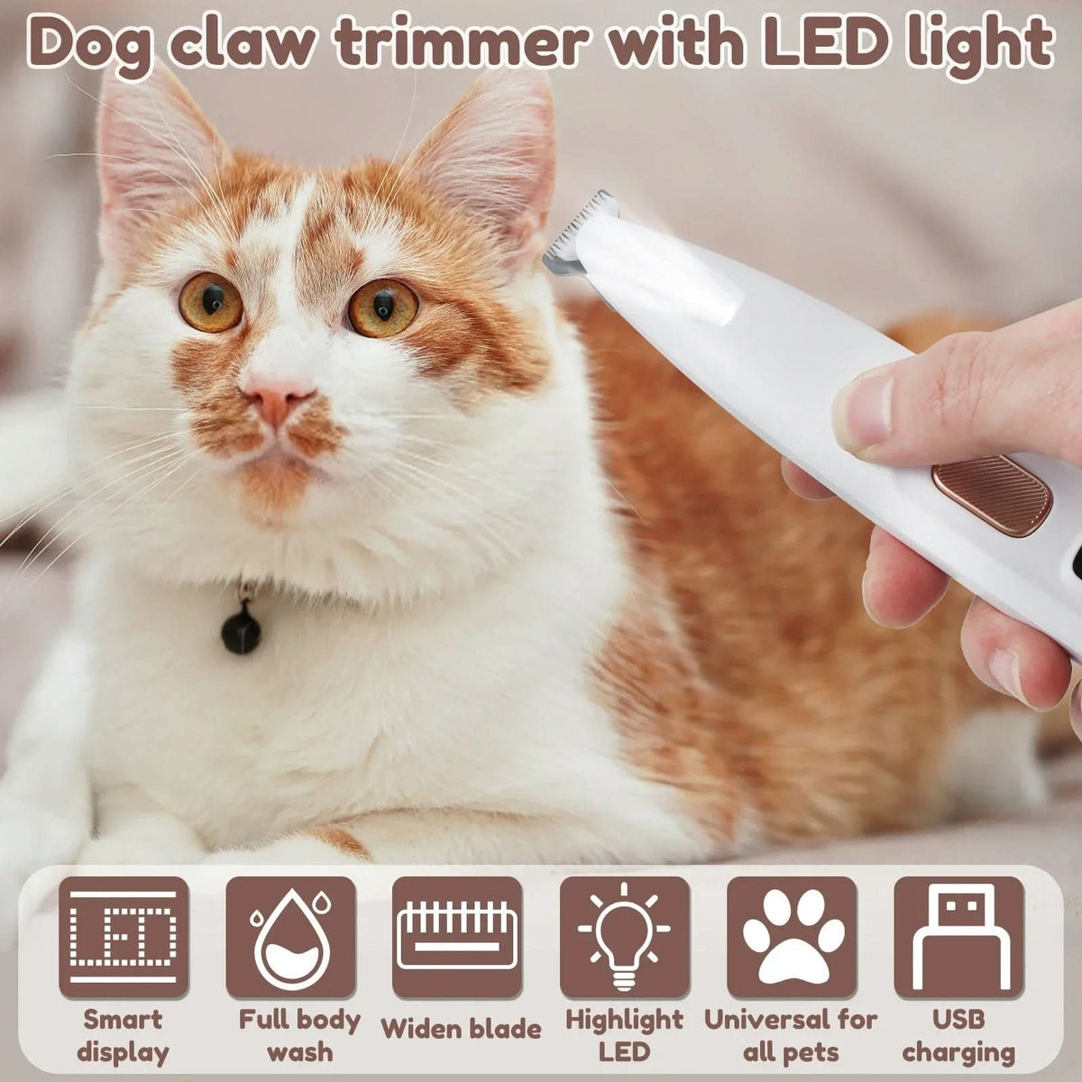 Dog Hair Trimmer for Paws and Face, Quiet Dog Clippers with LED Light, Cat Hair Trimmer, Washable Dog Paw Trimmer_03